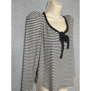 ModCloth Nautical Striped Top M Black White Long Sleeve Puff Shoulder Yachty